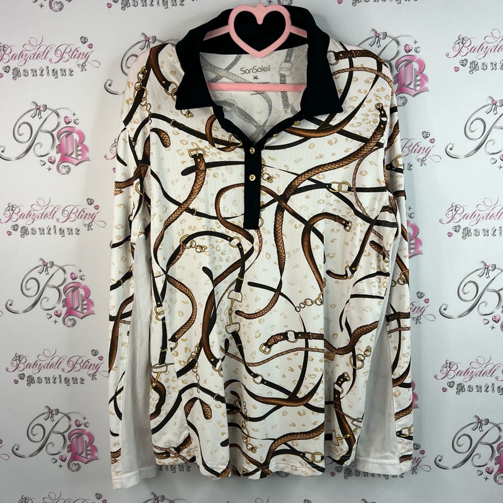 San soleil shirt long sleeves chains White and Brown Patterned UPF 50 sun shirt